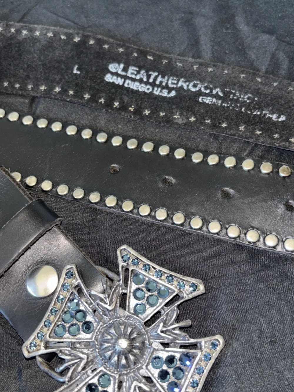 Vintage 2000s black leather studded cross belt